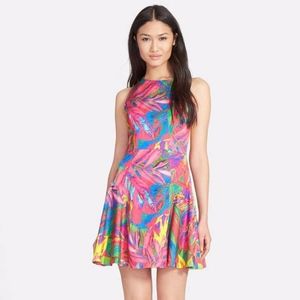 NWT $450 Milly Pink Multi Printed Feather‎ Print Dress [ 0 ]